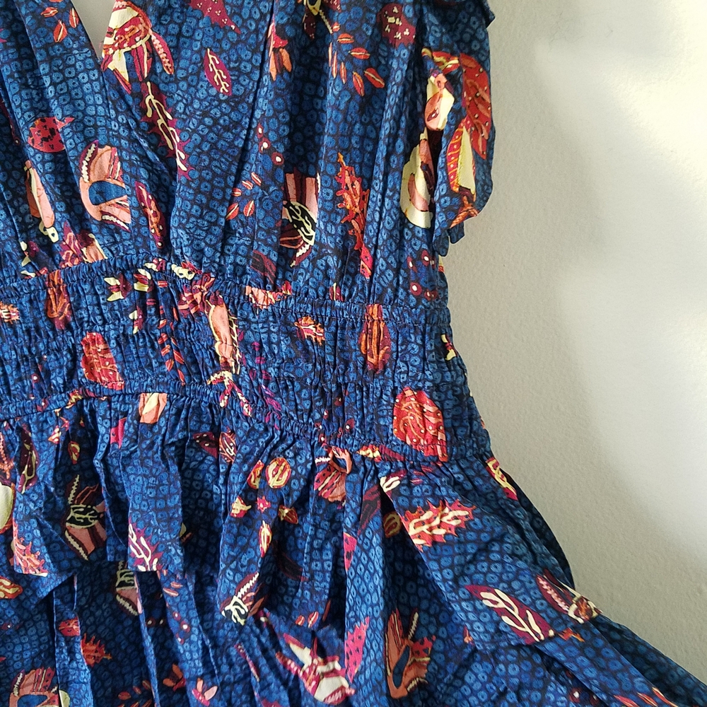 Ulla Johnson Brielle Dress Blue Dahlia Silk Ruffle V-Neck Dress Size 8 - Picture 9 of 16